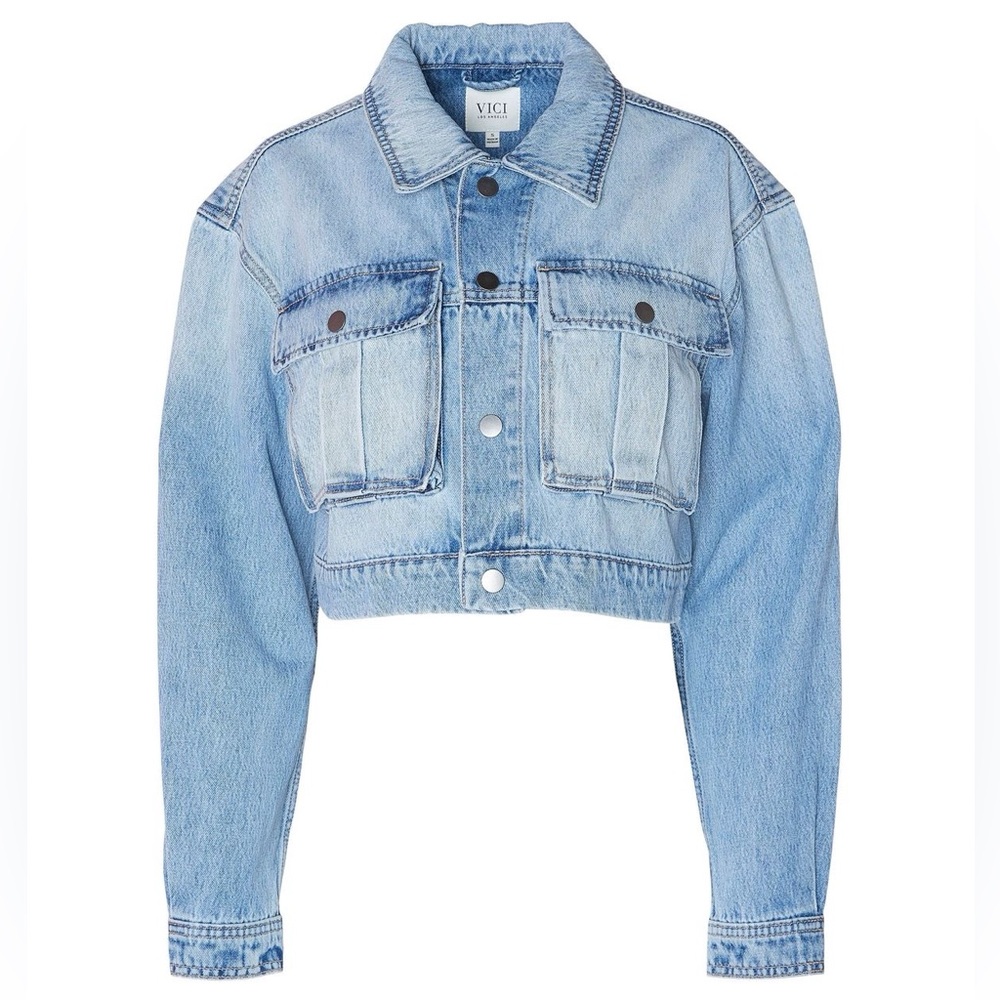 NEW Vici River Crop Denim Utility Jacket - Light Wash / XS - Picture 5 of 12